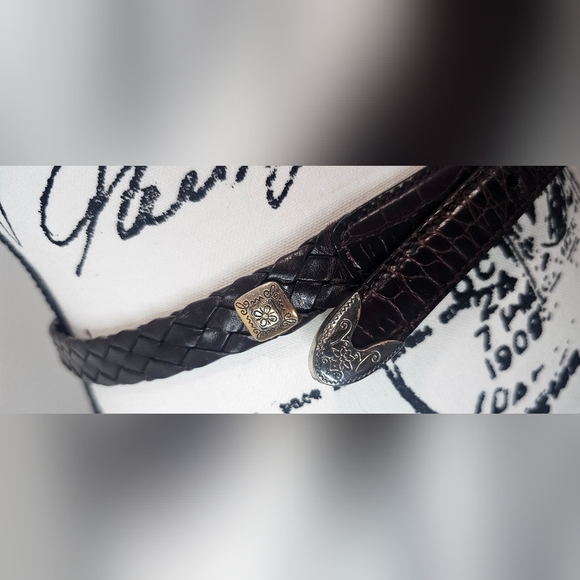 Vintage Brighton Brown Leather Croc Embossed Chevron Belt Charm Accents Large 40 - Picture 8 of 8